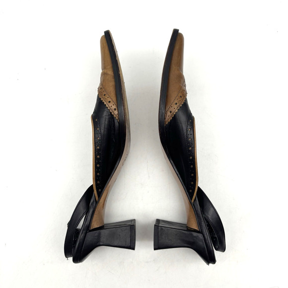 Vintage Harold Powell Block Heel Square Toe Wingtip Sling Back Loafers Women 9AA - Picture 13 of 16